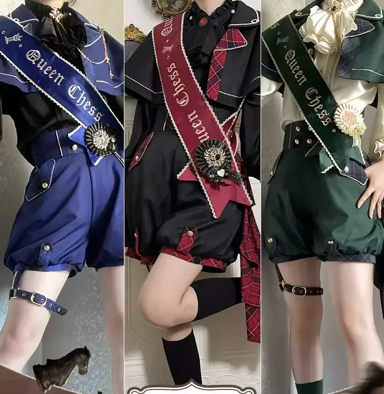Forest Fluorescent Carps - Queen's Chess - Ouji Lolita Prince Outfit Lolita Cape Shirt Shorts Set S Red Shirt+Jabot