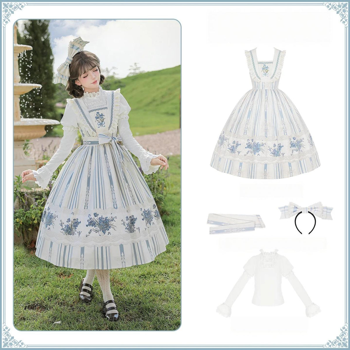 Iris - Classic Lolita JSK Dress Set, Iris Print and Embroidery (L M S XL) 45997:871551
