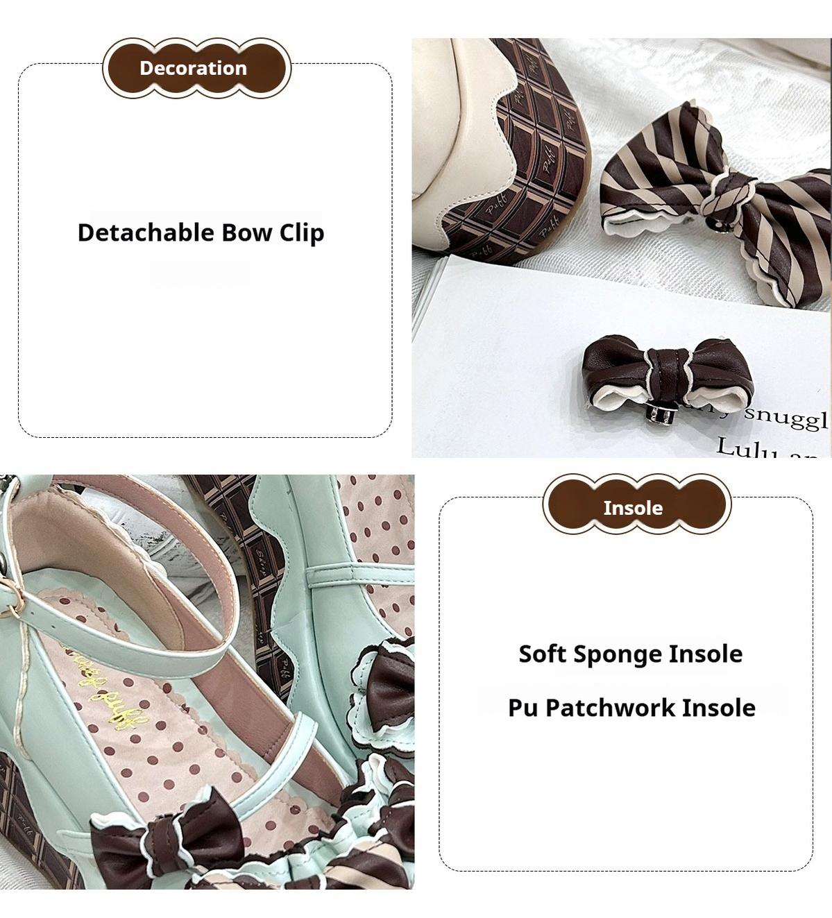 Sheep Puff~Chocolate Sponge Cake~Sweet Lolita Thick-Sole Shoes with Printed Platform 42507:742904
