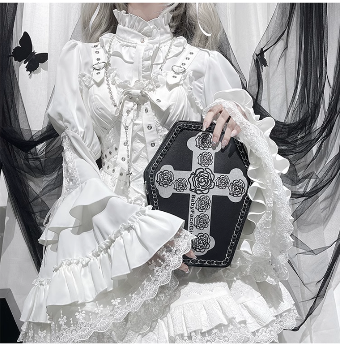 (Buyforme)Ocelot~Gothic Lolita Halloween Bat Black and White Blouse S white 