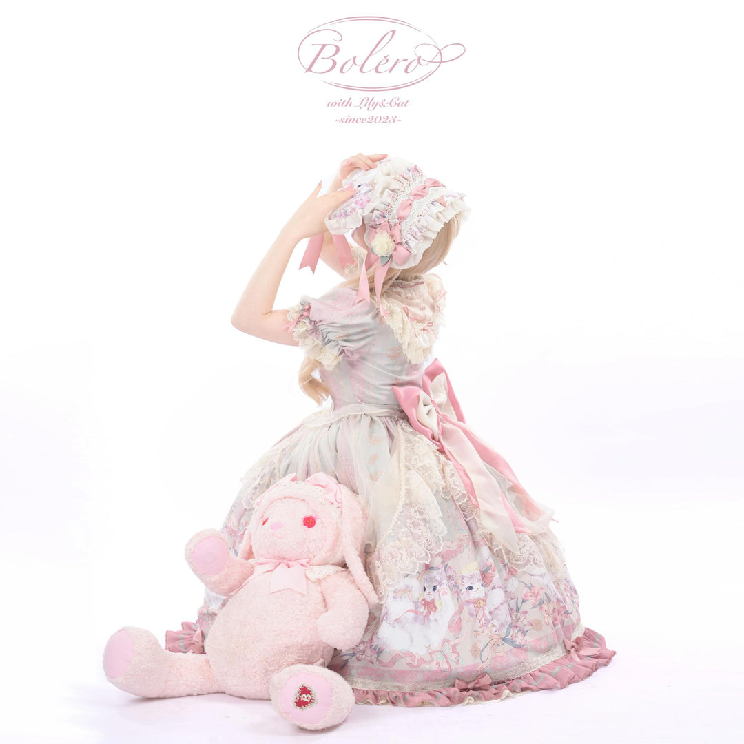 Bolero~Liliana Cat~Sweet Lolita Gorgeous OP Dress with Soft Lace & Organza Pink Blue - Short OP Only XS