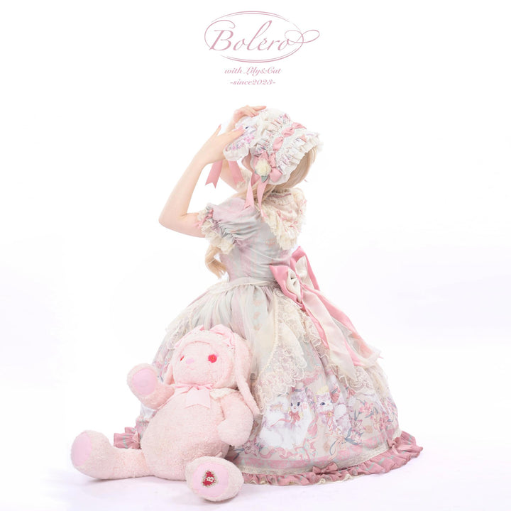 Bolero~Liliana Cat~Sweet Lolita Gorgeous OP Dress with Soft Lace & Organza Pink Blue - Short OP Only XS