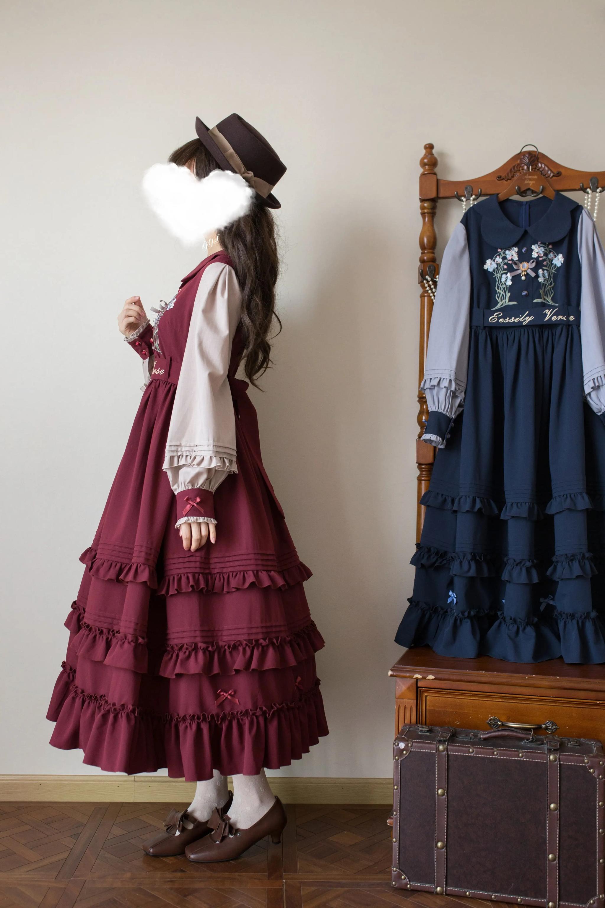 Verdant Name - High-waisted Classic Lolita Dress, Embroidered Bellflower