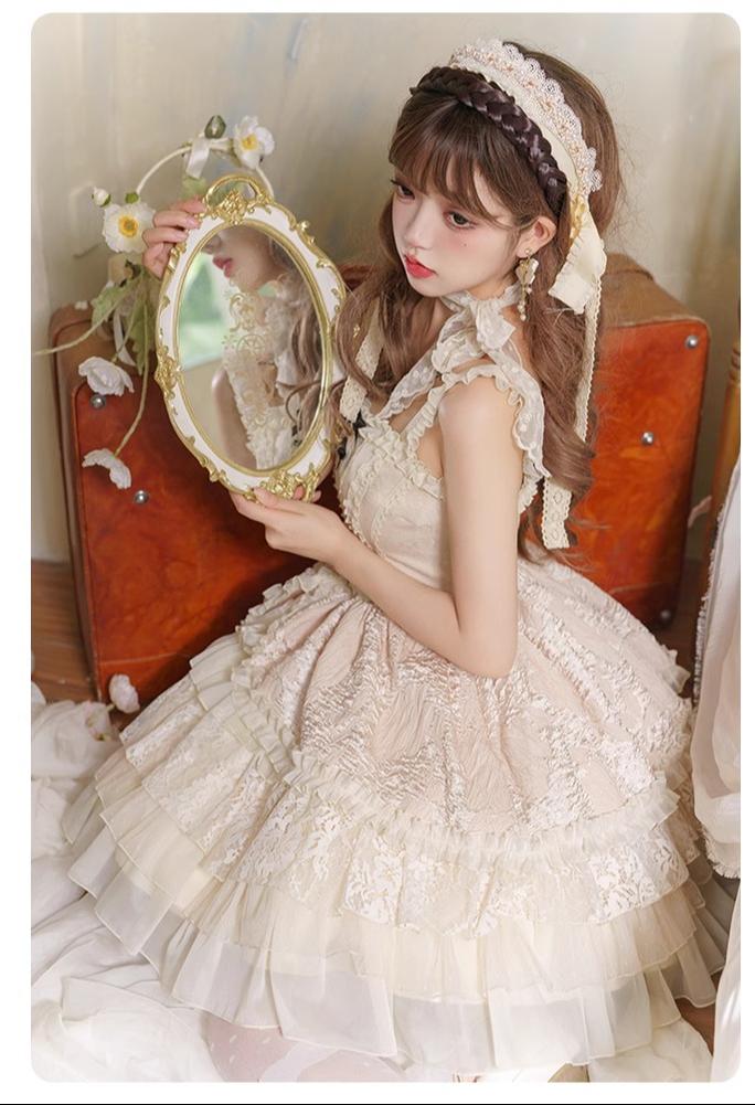 With PUJI~Music Box~Classic Lolita JSK Suit Ballet Cake Skrit   