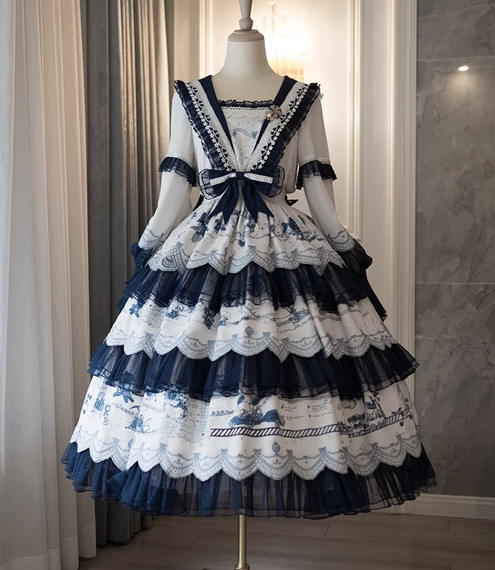 YangLan~Intracranial Wandering's Guide~Elegant Lolita Blue OP   