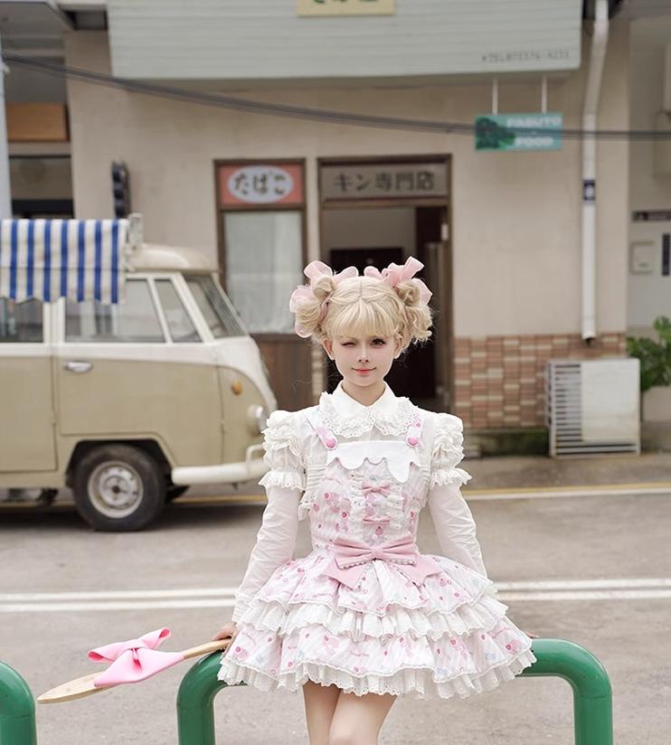 Confession Balloon~MBianyi Nuo Cream Pinafore~Sweet Lolita Loose Salopette Tiered Skirt 40690:673224