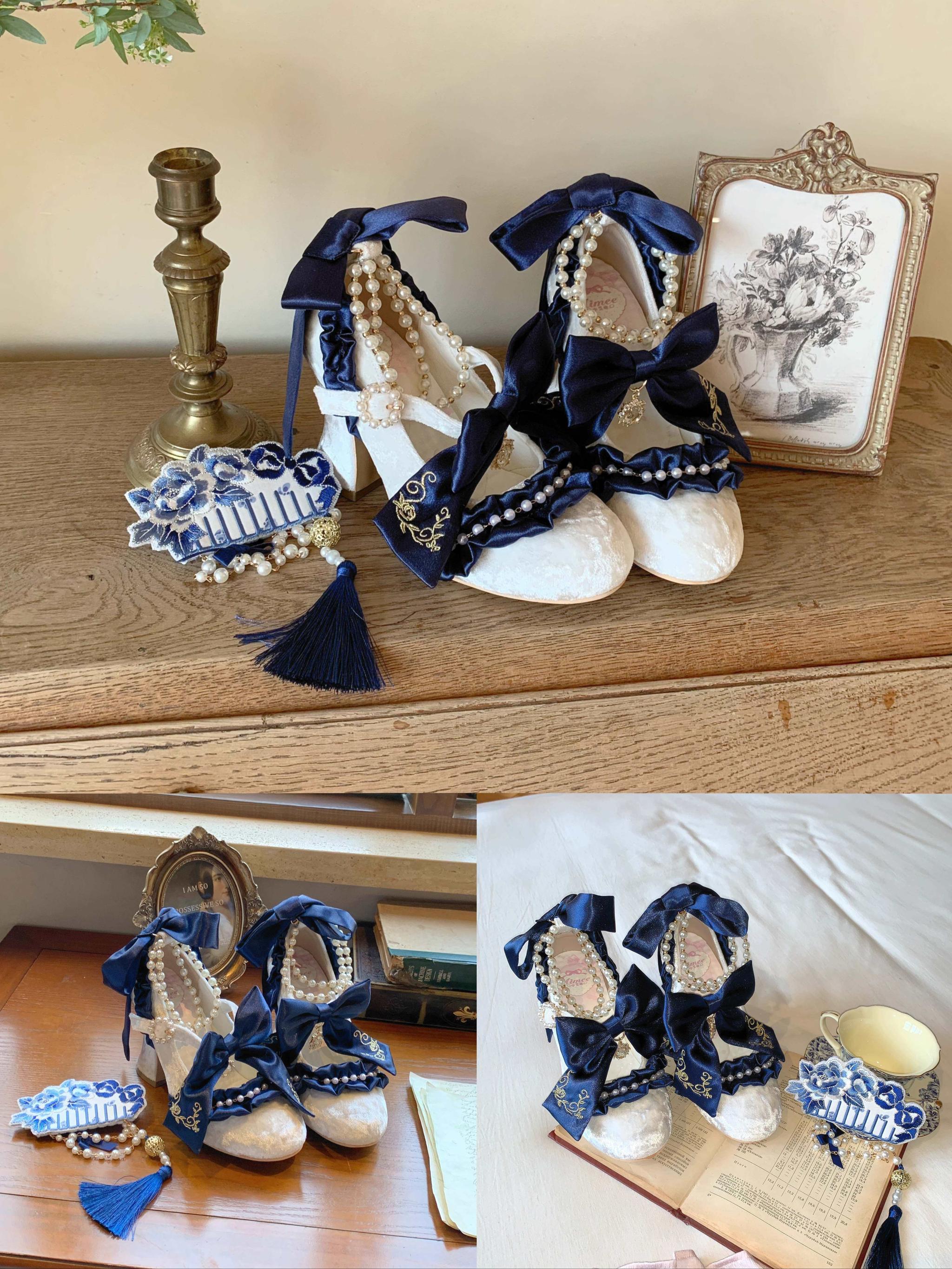 Ribbon Anthem - Wedding Classic Lolita Heels, Detachable Bow & Pearl Ribbon 44844:825887