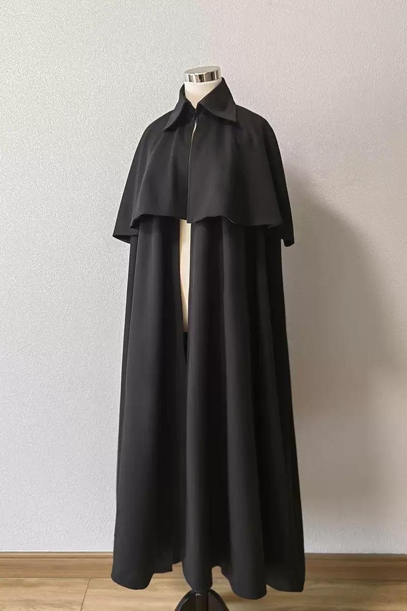 La Pomme - Ouji Lolita Cape With Layered Capelet Customized Color/Size Black (black lining) S