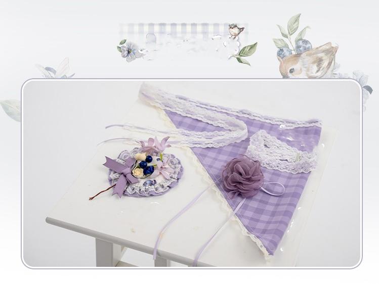 (BFM)Strawberry Fantasia~Blueberry Pie~Country Lolita OP Short Sleeve Floral Printing Dress S flower triangular scarf 
