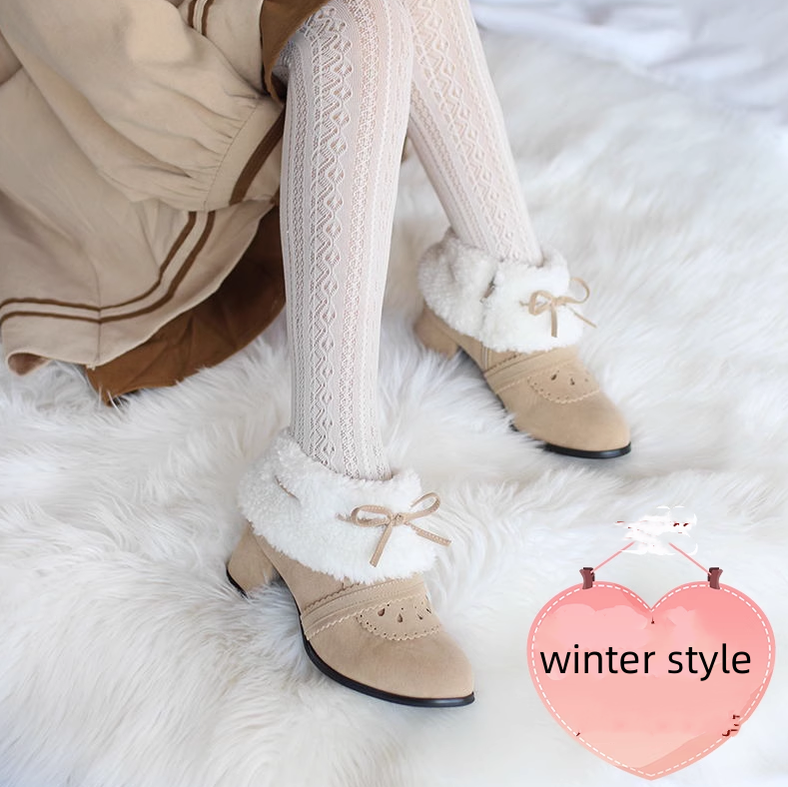 Spring Day Lolita~Kawaii Lolita Winter Multicolor Ankle Boots beige winter style size 25.5# (41 size) 