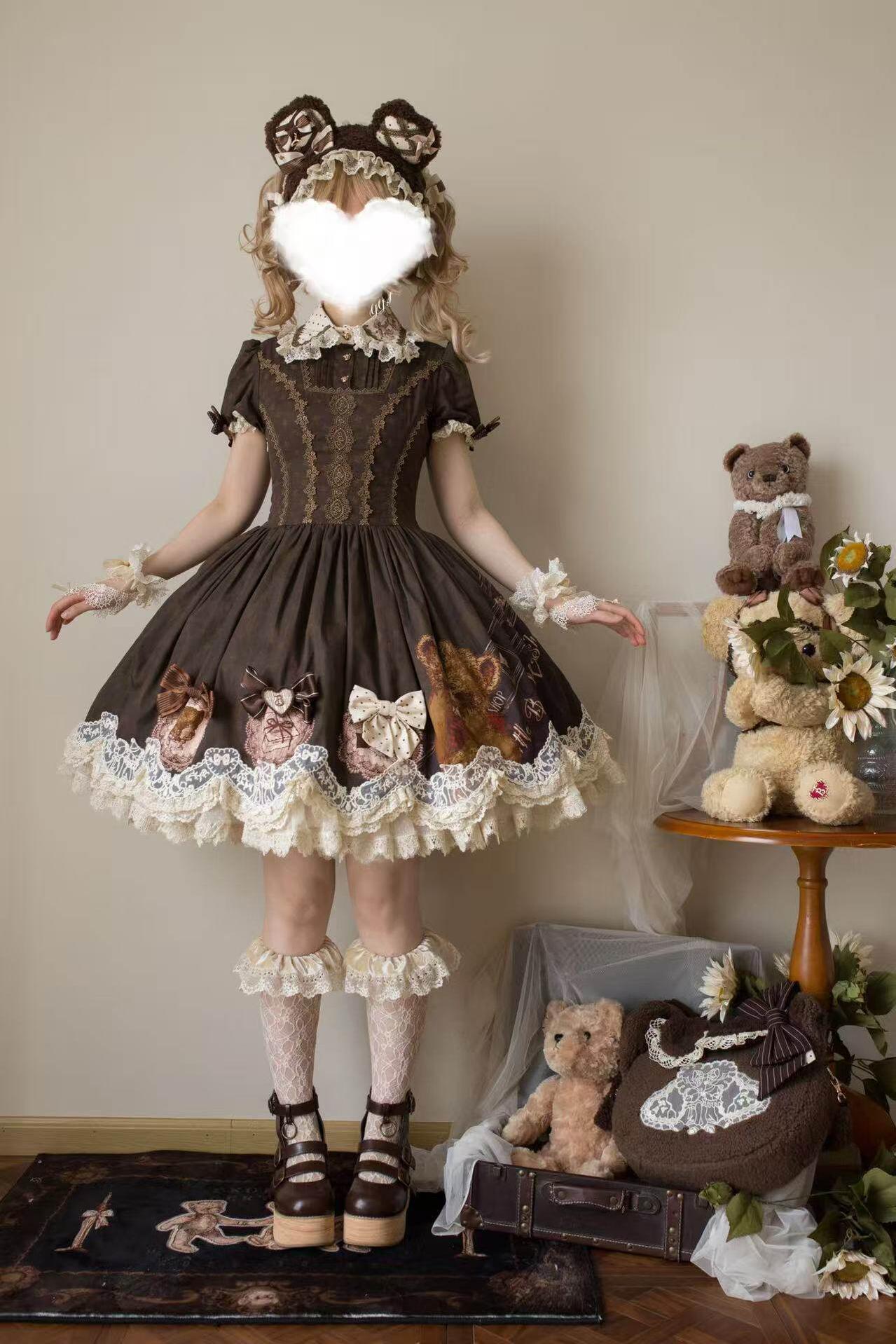 Little Bear Workshop - Cotton Sweet Lolita JSK & OP Dress, Printed Bodice