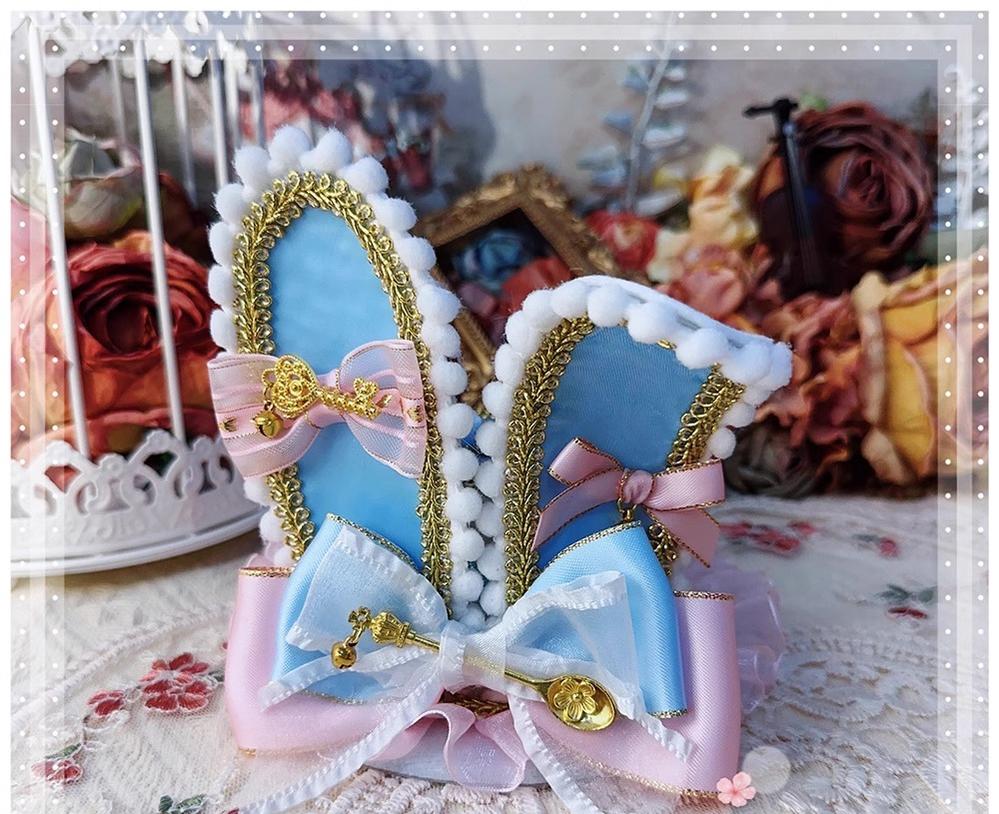 Menglu - Lolita Top Hat Rabbit Ear Bow Lolita Headdress Multicolors Platinum blue pink