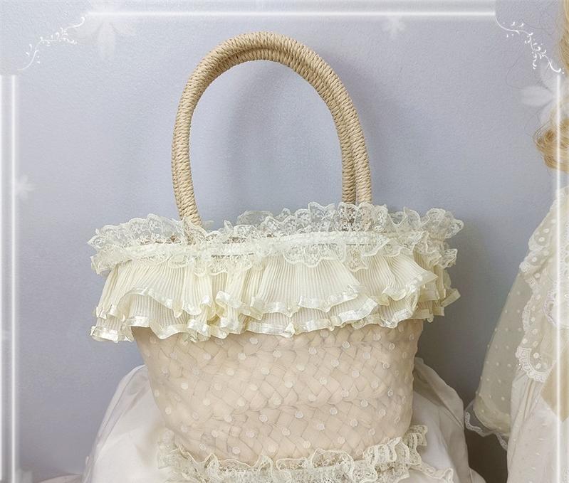 Cocoa Jam~Retro Lolita Hat Hand-basket Ivory Lace Lolita Hat Hand-basket Ivory handbags  