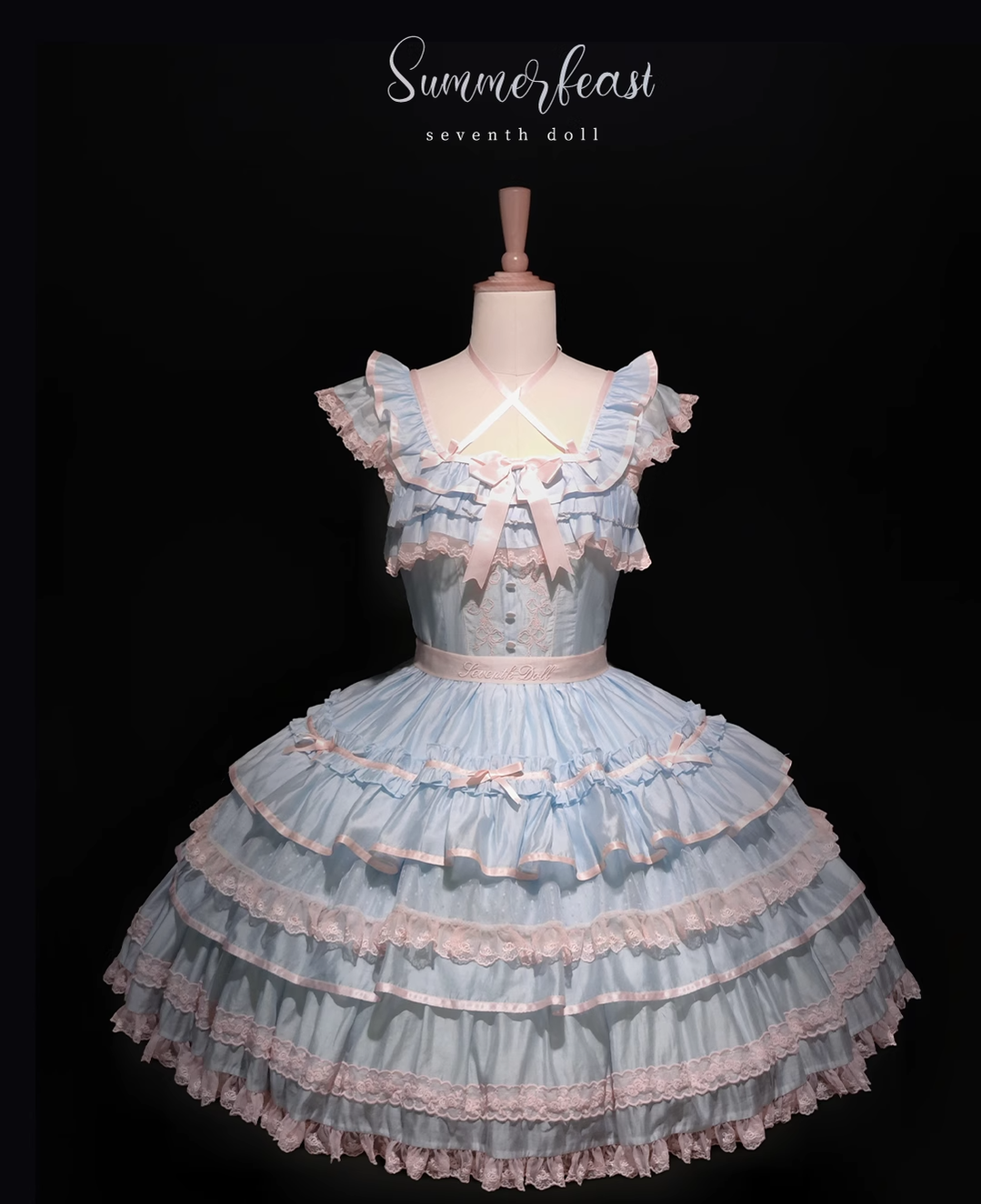 The Seventh Doll - Summer Evening Banquet - Sweet Lolita JSK with Tiered Ruffle Design and Hat (L M S XL) 42722:750890