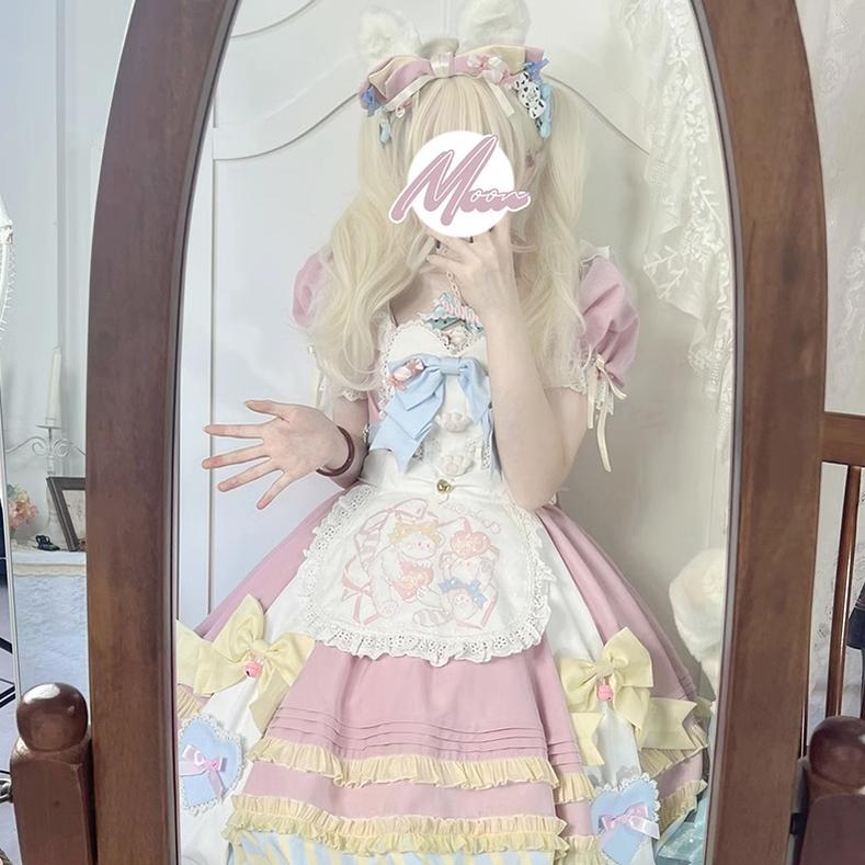 OCELOT~Sweet Lolita Pink Cat Tail OP Dress Set   