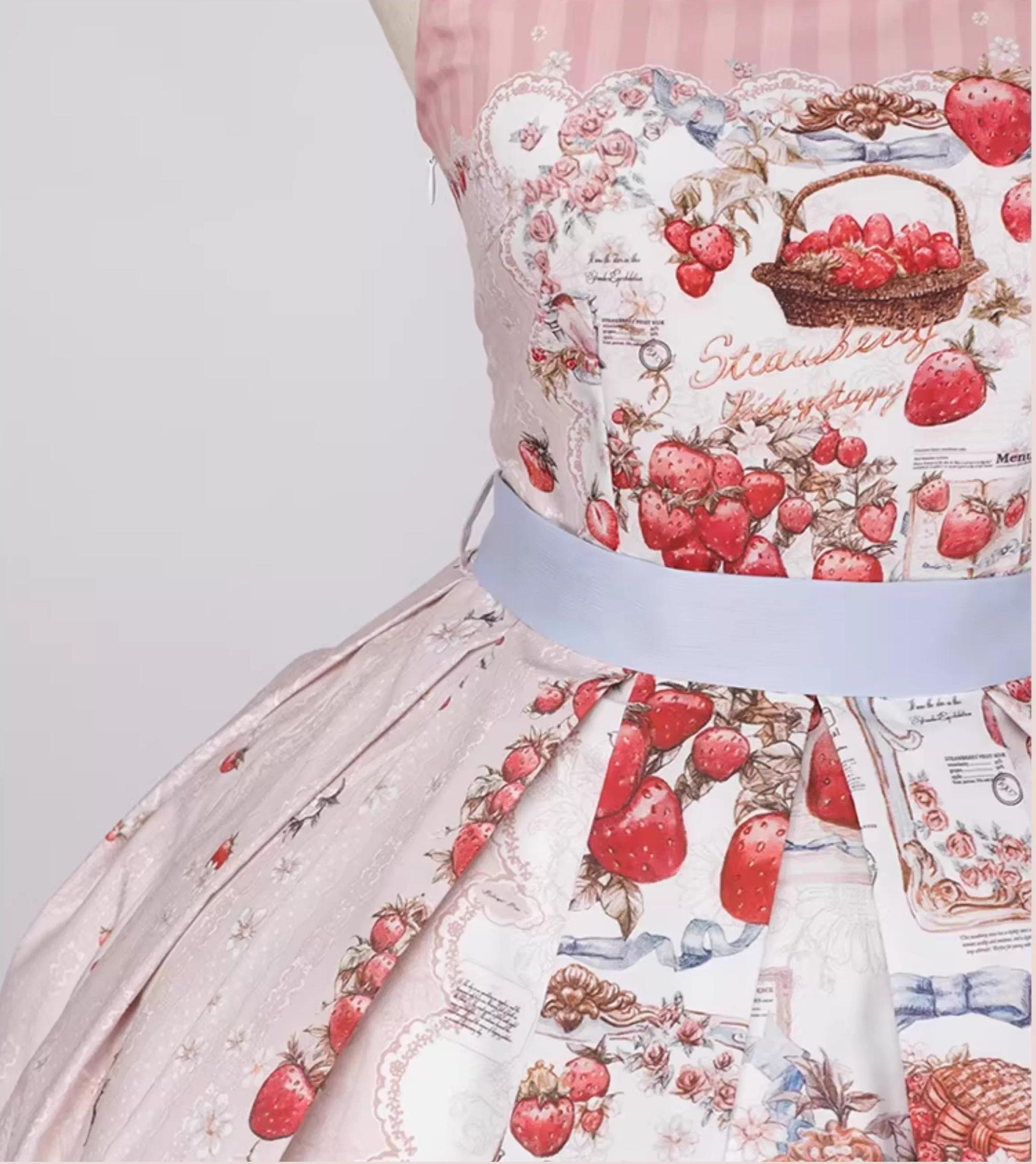 Strawberry Manor - Printed Sweet Lolita JSK Dress, Box Pleats 45025:832948