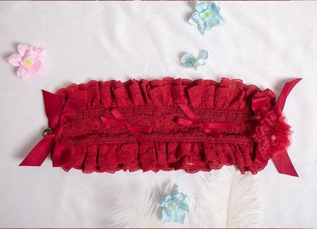 Waltz - Classic Lolita Accessories, Long Mesh Trailing Hairband Only Burgundy