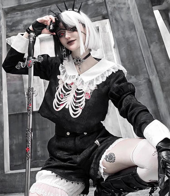 CastleToo~Crossbone~Ouji Lolita Shorts Suit Gothic Lolita Top and Blouse (L M S XL) 41434:702624