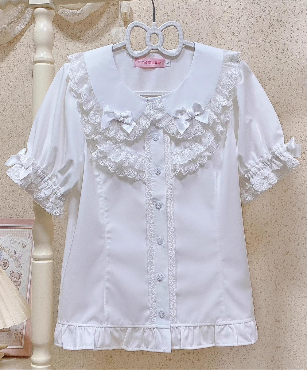 MIST~Summer Time~Kawaii Lolita Shirt with Peter Pan Collar and Short Sleeve White shirt only S