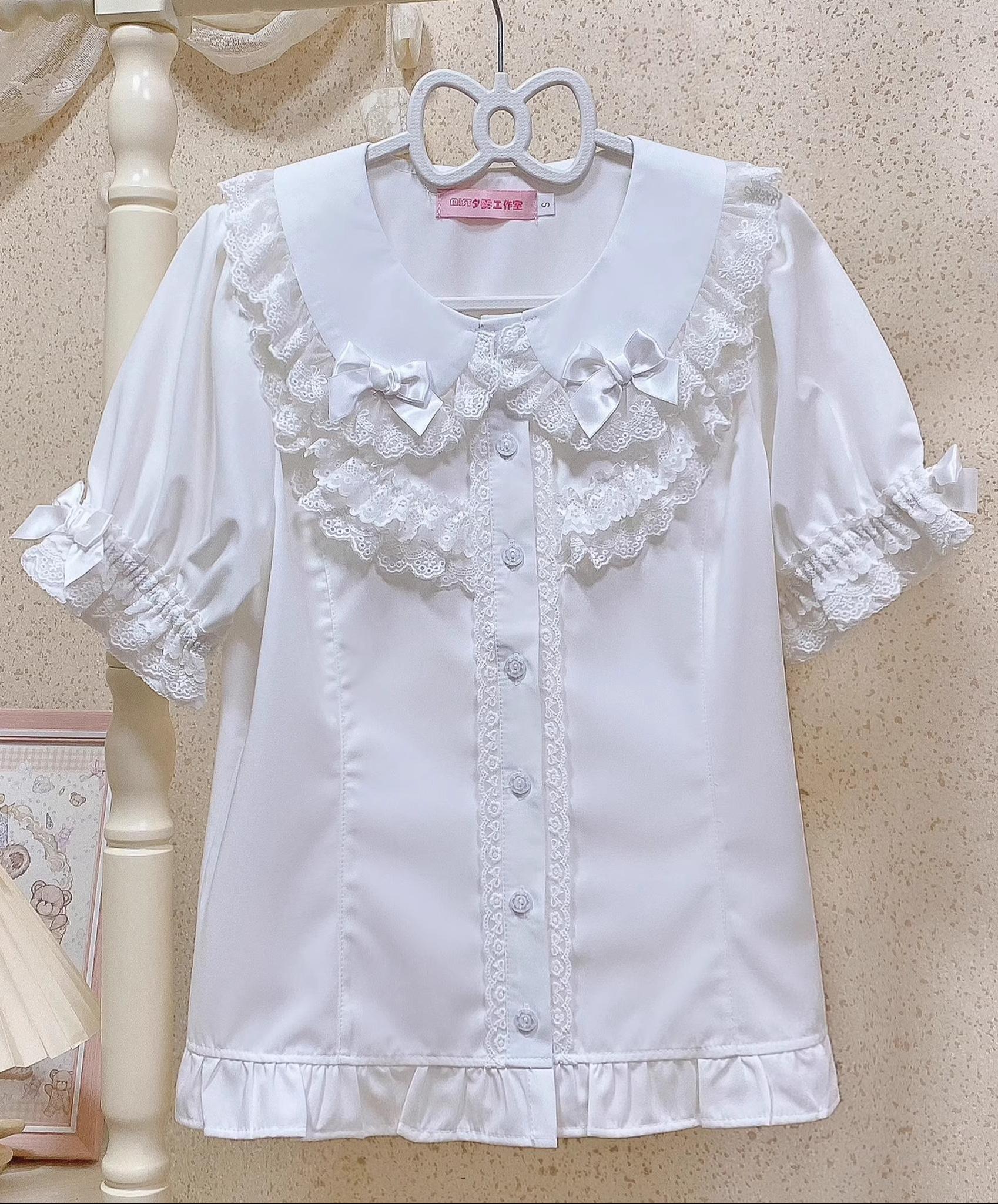 MIST - Summer Time - Kawaii Lolita Shirt with Peter Pan Collar and Short Sleeve White shirt only S