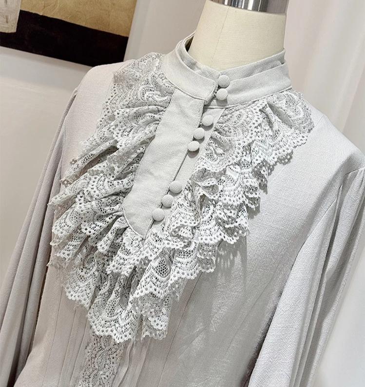 Crow Feather Ode - Ouji Lolita Cotton Linen Shirt and Clock Embroidery Vest Set 45665:857445