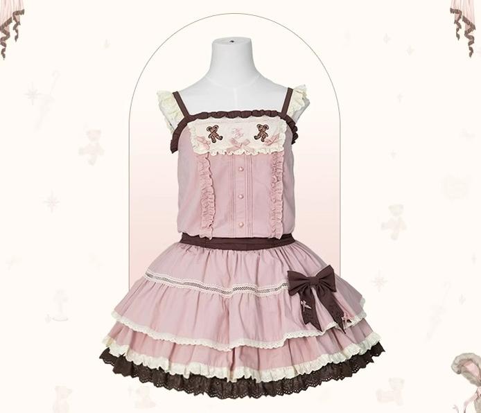 (BFM)Mademoiselle Pearl~Lovely Lolita Dress OP Cloak Blouse SK Set XS Solid Color Low Waist JSK (Pink) 