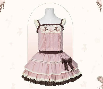 (BFM)Flower and Pearl Box~Lovely Lolita Dress OP Cloak Blouse SK Set XS Solid Color Low Waist JSK (Pink) 