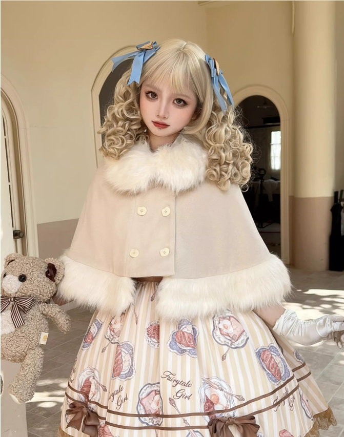 Southern Cross~Walnut Clip Bear~Winter Kawaii Lolita Cape Cute Fur Collar Cloak   