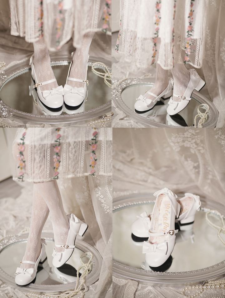 Sheep Puff~Elegant Lolita Bownot Retro High Heel Shoes 6558:725891