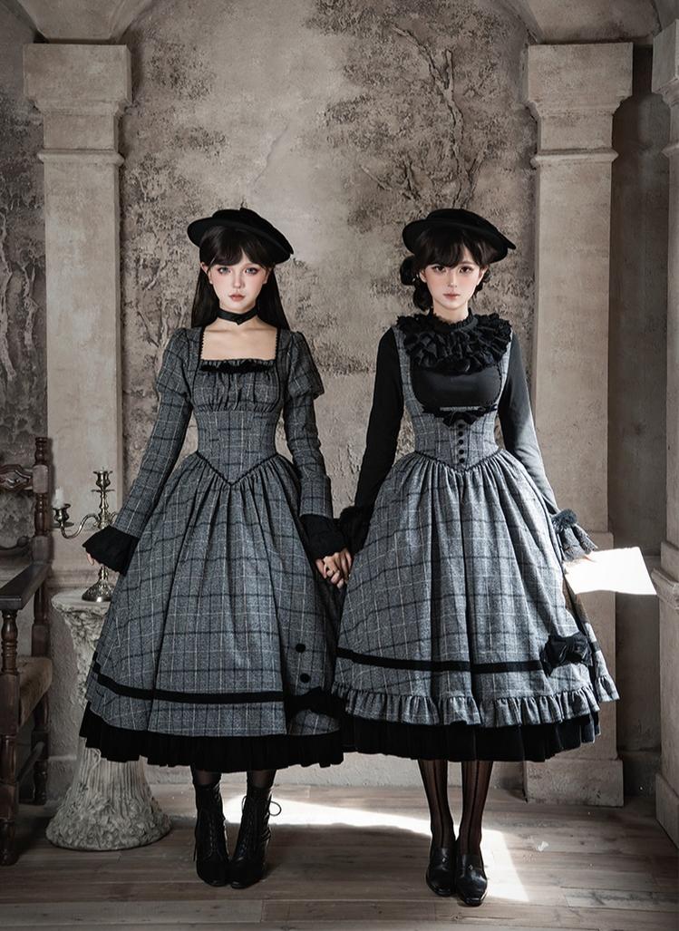 With PUJI - Yesterday's Epistle - Winter Classic Lolita Plaid Dress Set, Fishbone Waist 44227:799841