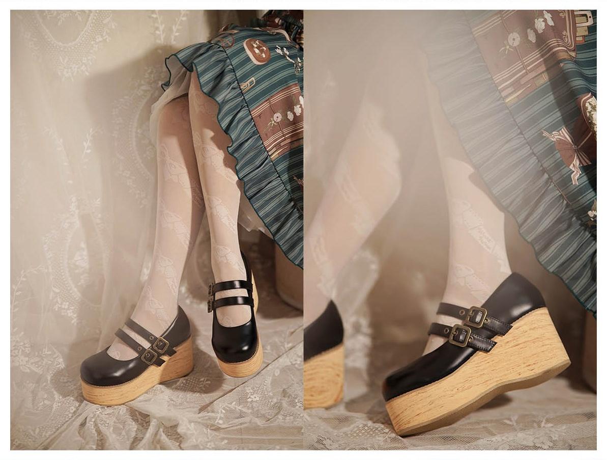 MODO - Retro Lolita Round Toe Wood Bottom Shoes