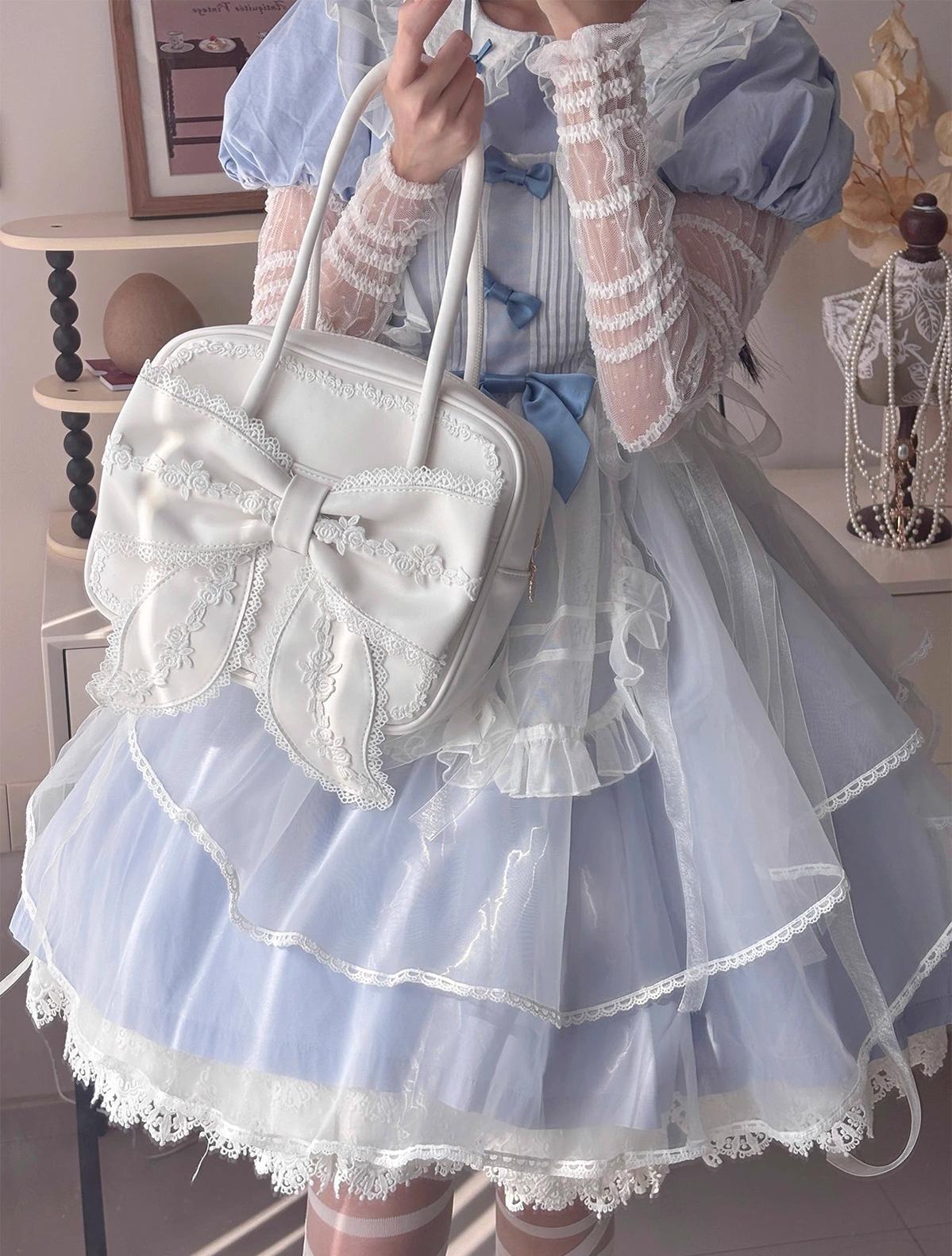 Sheep Puff - Old School Lolita Bag, Ear-Like Bow & Floral Lace