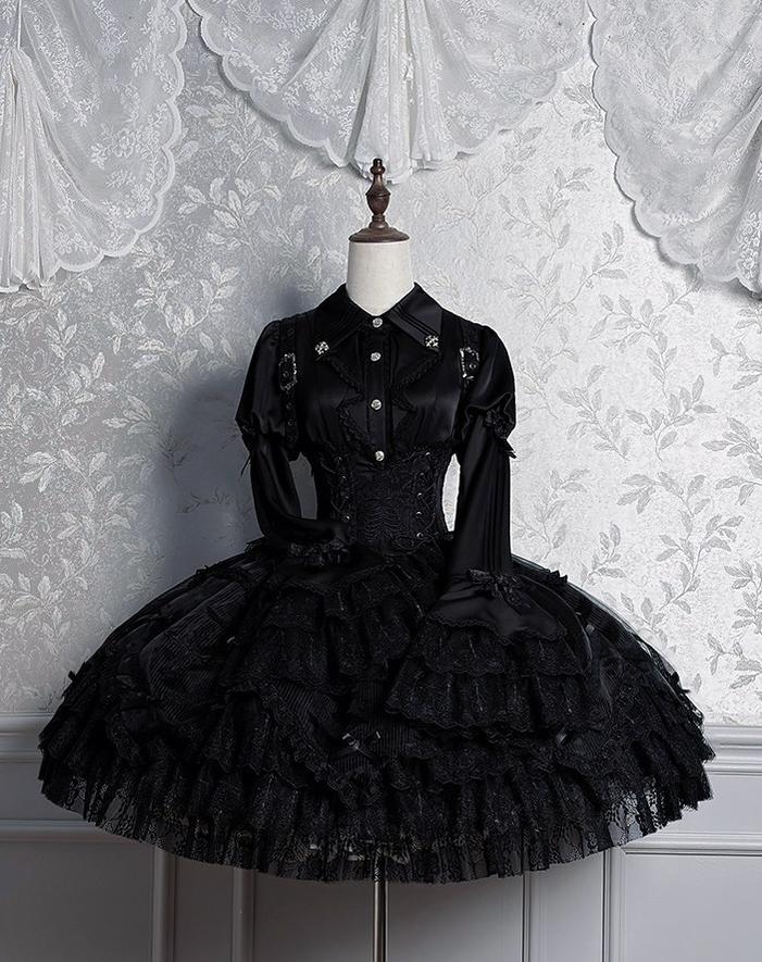 Gothic Lolita Bust-support Strap Dress, Lace & Cross