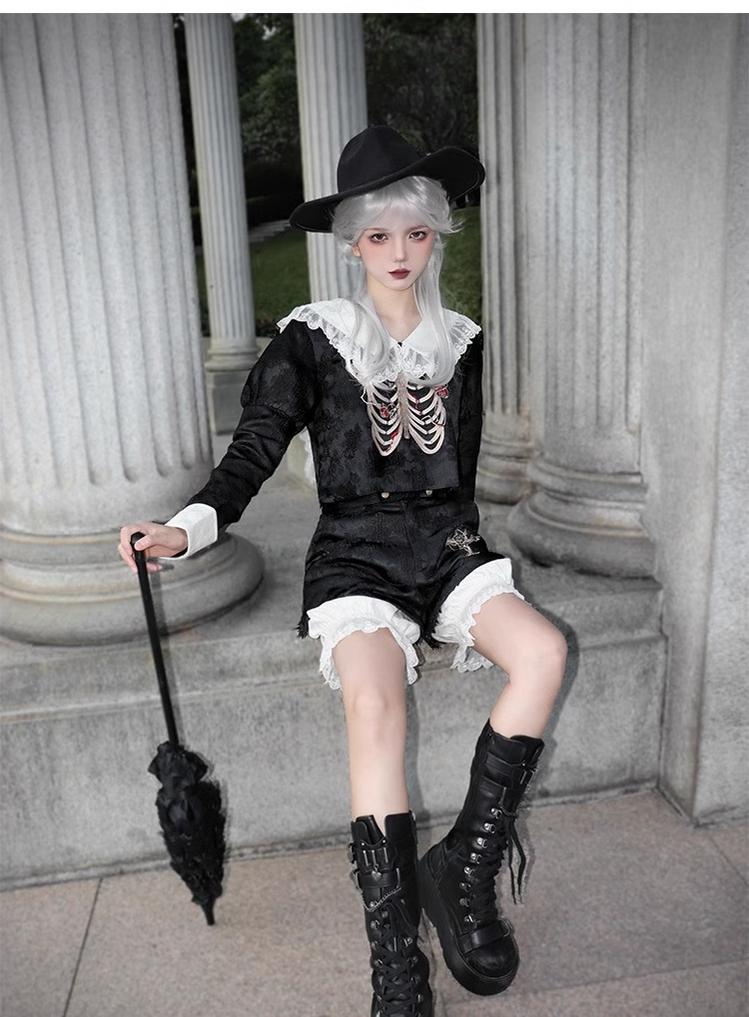 CastleToo~Crossbone~Ouji Lolita Shorts Suit Gothic Lolita Top and Blouse