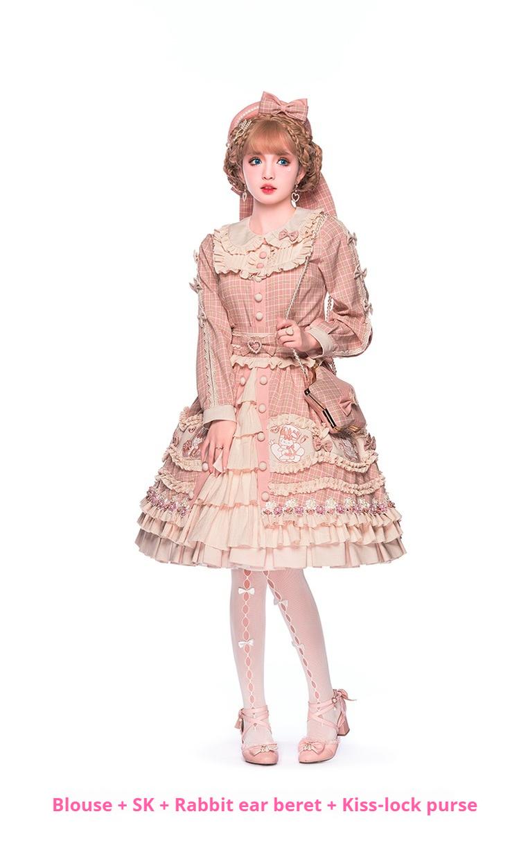 Youpairui~Helford~Sweet Coordinated Lolita Suit Pink Plaid Lolita SK Set   