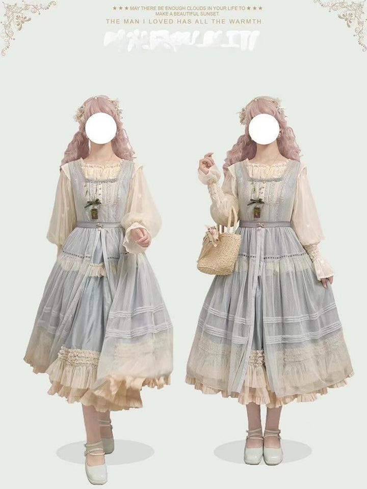 Time Memory~Layered Heart~Sheer Classic Shirt with Mutton Sleeves & Polka Dot