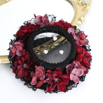 Xiaogui - Elegant Lolita Tea Party Multicolor Hat black red Hat diameter 17cm with a clip