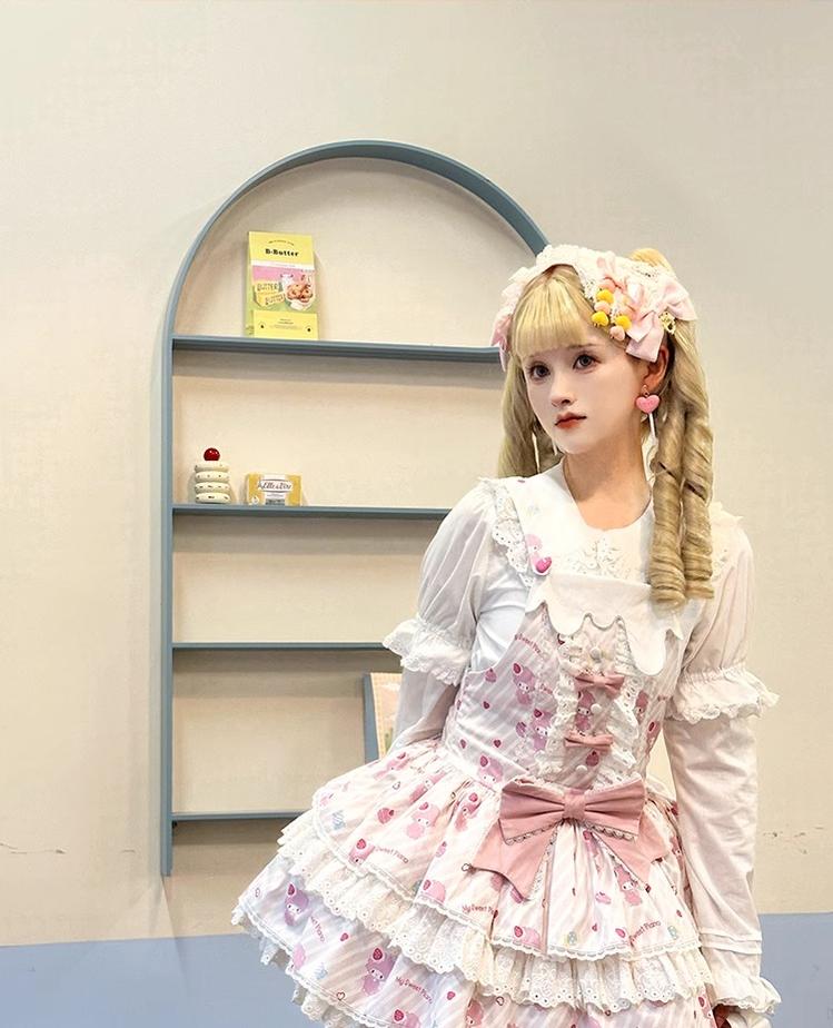 Confession Balloon~MBianyi Nuo Cream Pinafore~Sweet Lolita Loose Salopette Tiered Skirt 40690:673210