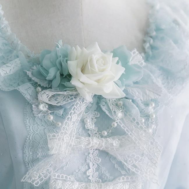 Dawn Wedding - Sweet Lolita Headress, Rose Decorated BNT Hanamaru Brooch Only Blue
