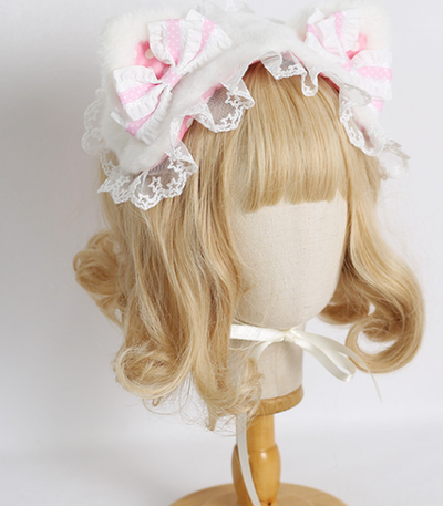 Xiaogui~Sweet and Lovely Lolita Cat Hair Band star cat hairband (pink and white polka dot bow)  