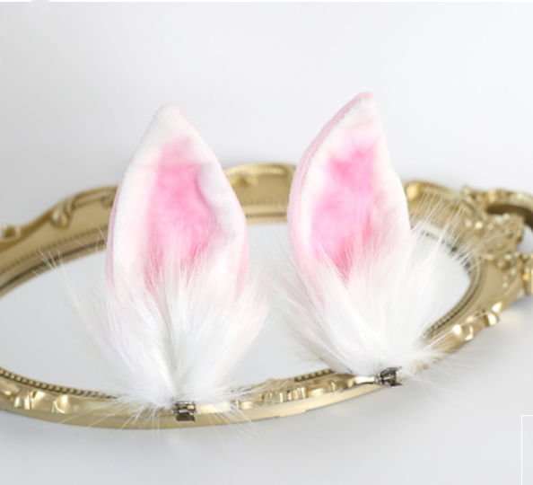 Xiaogui~Sweet Lolita Rabbit Ears Hair Pair Clips a pair of pink + pink cochleas hair clips  