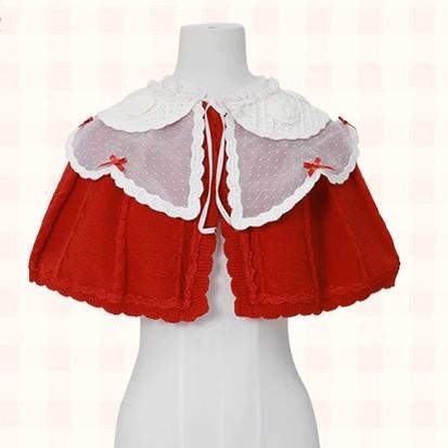 Mademoiselle Pearl~Cherry~Christmas Winter Lolita OP Dress XS Knitted Cape (Red) 