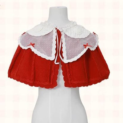 Flower and Pearl Box~Cherry~Christmas Winter Lolita OP Dress XS Knitted Cape (Red) 