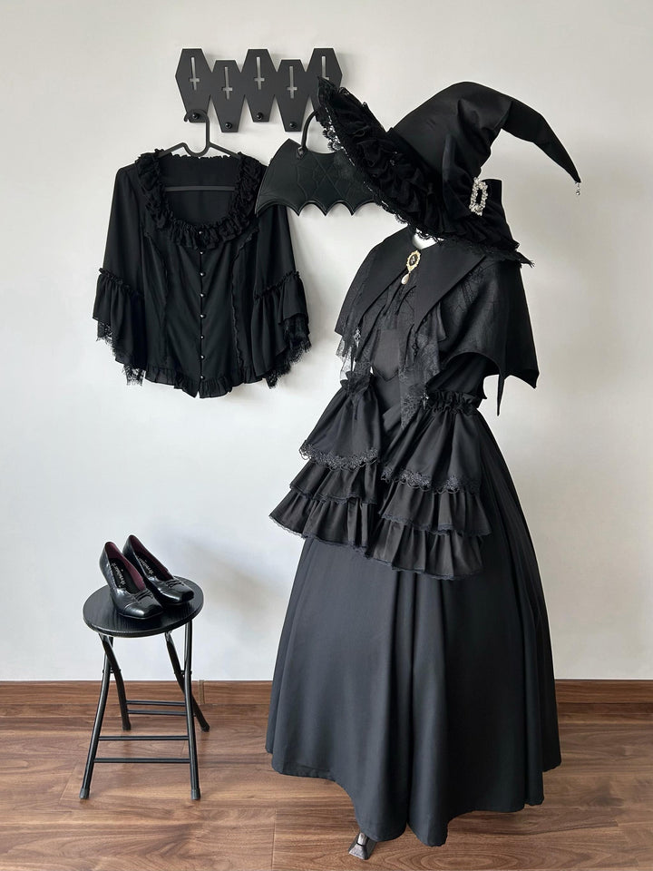 Muppet Mind Ben~Garden Witch~Gothic Lolita Dress Outfit Pointed Collar OP Batwing Cape 41414:772149