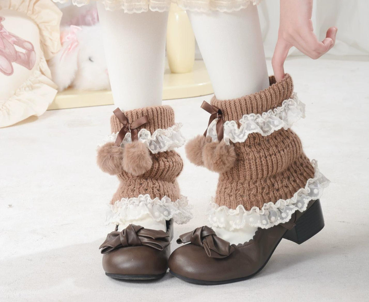 Autumn and Winter Sweet Lolita Leg Warmers, Lace Ruffle & Bow