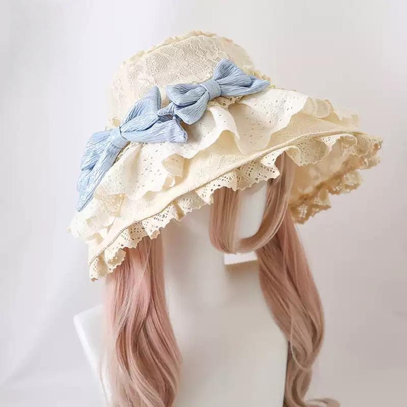 Xiaogui - Lace Lolit Sun Hat, Detachable Bows 42873:798861