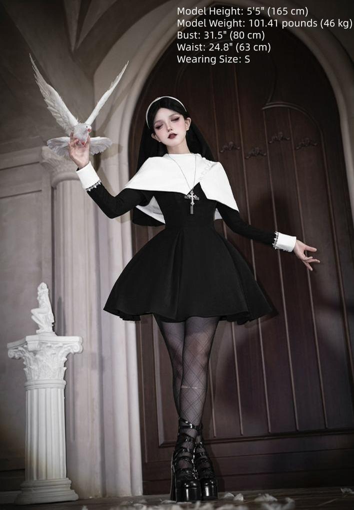 Nihil - Gothic Nun Lolita OP Dress, Irregular Hem Cape