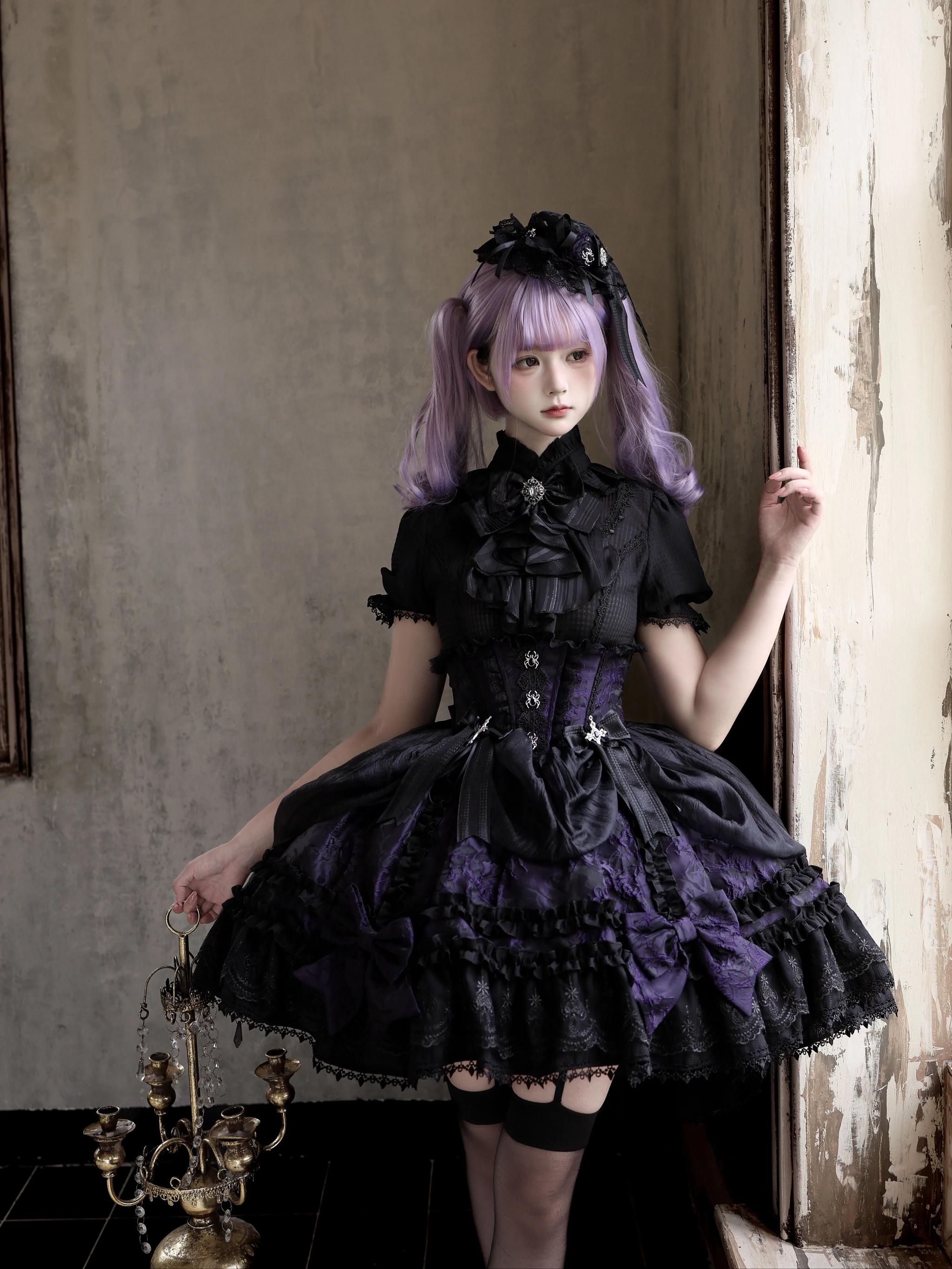 Spider Cross Knot - Gothic Lolita Skirt Set, High-low Hem and Fishbone Waist (L M S) 45733:860151