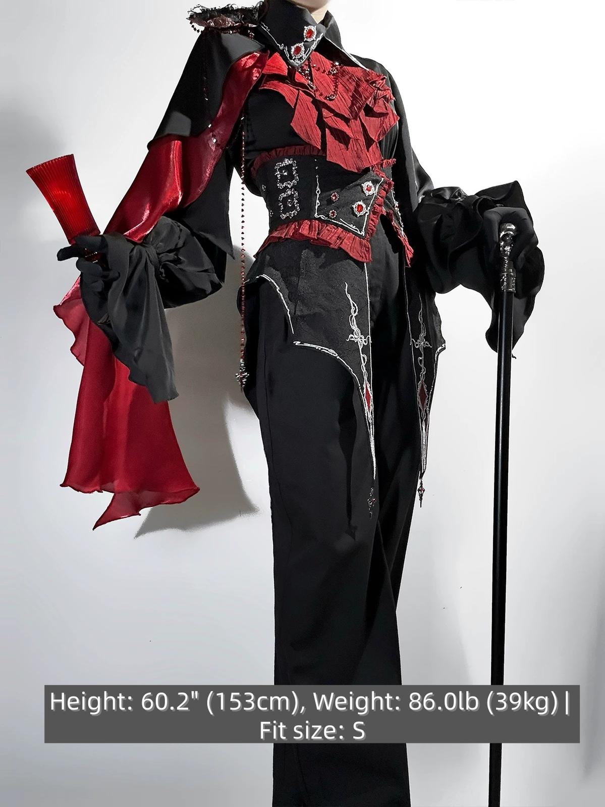 Crimson Vow - Red Black Ouji Lolita Blouse & Pants Set, Vine Embroidery 45953:869280
