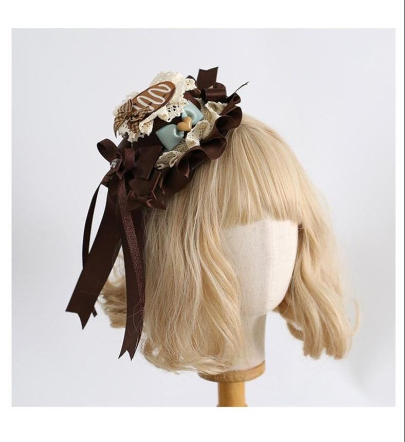 Xiaogui - Sweet Lolita Headband and Top Hat with Candy Details Biscuit - Top Hat (with clips)